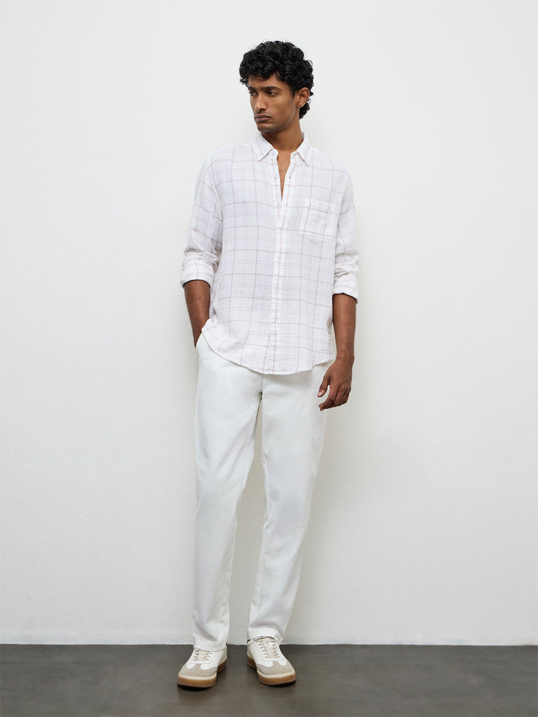 WES Casuals White Checkered Relaxed-Fit Cotton Shirt