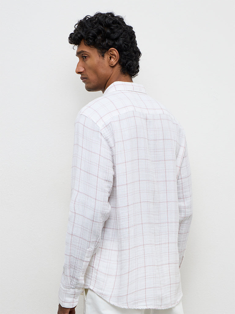 WES Casuals White Checkered Relaxed-Fit Cotton Shirt