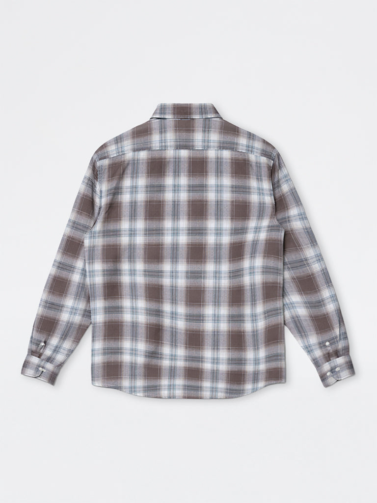 WES Casuals Brown Checkered Relaxed-Fit Cotton-Blend Shirt