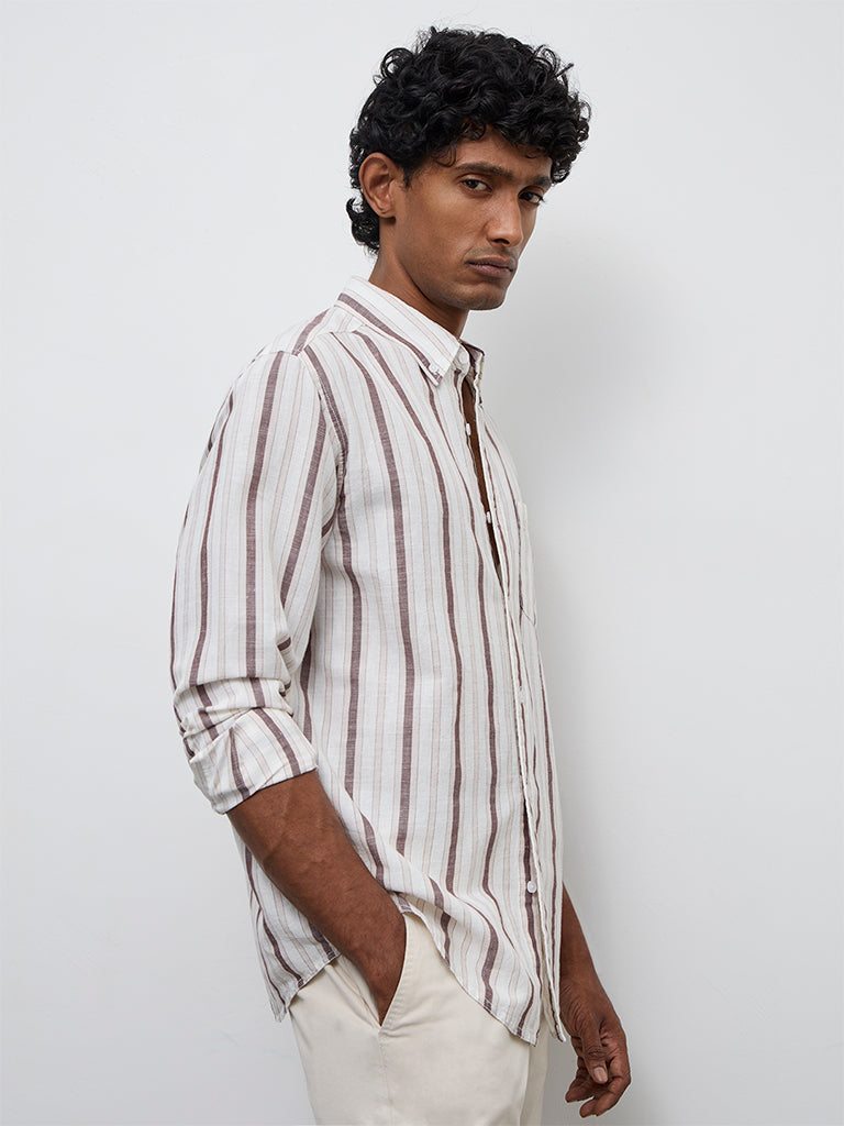 WES Casuals Purple Striped Relaxed-Fit Cotton-Blend Shirt