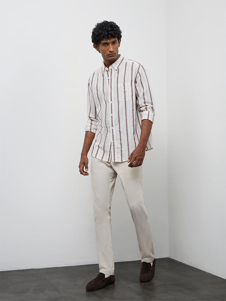 WES Casuals Purple Striped Relaxed-Fit Cotton-Blend Shirt