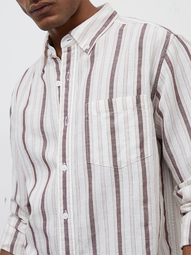 WES Casuals Purple Striped Relaxed-Fit Cotton-Blend Shirt