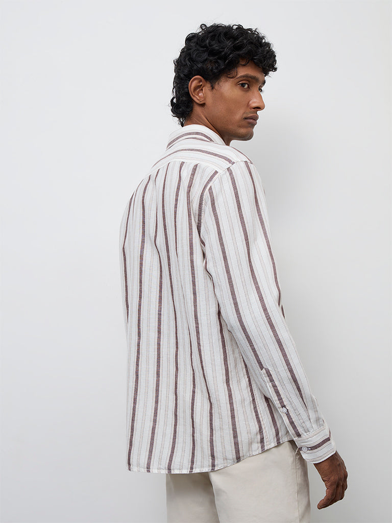 WES Casuals Purple Striped Relaxed-Fit Cotton-Blend Shirt