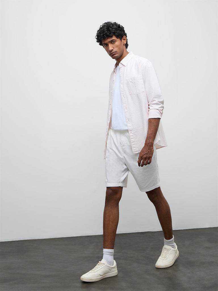 WES Casuals Peach Striped Relaxed-Fit Cotton Shirt