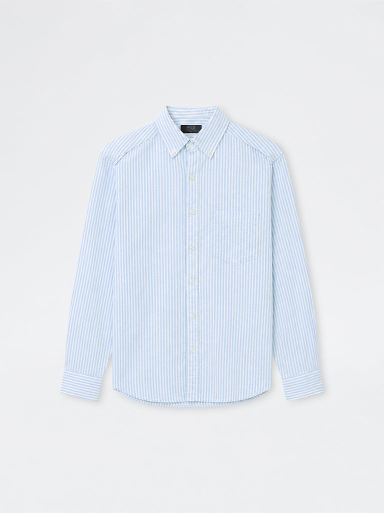 WES Casuals Light Blue Striped Relaxed-Fit Cotton Shirt