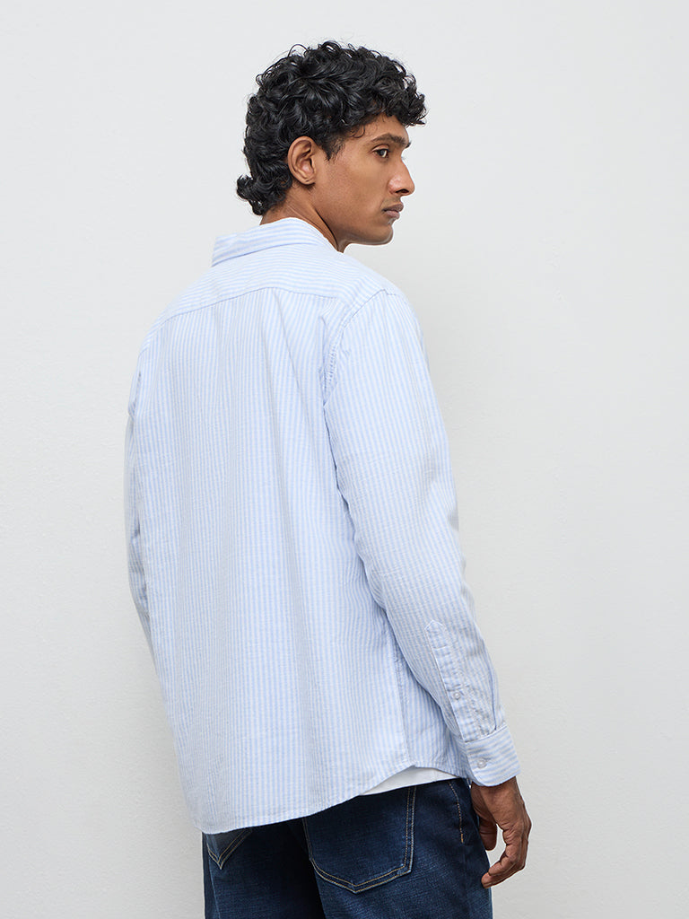 WES Casuals Light Blue Striped Relaxed-Fit Cotton Shirt