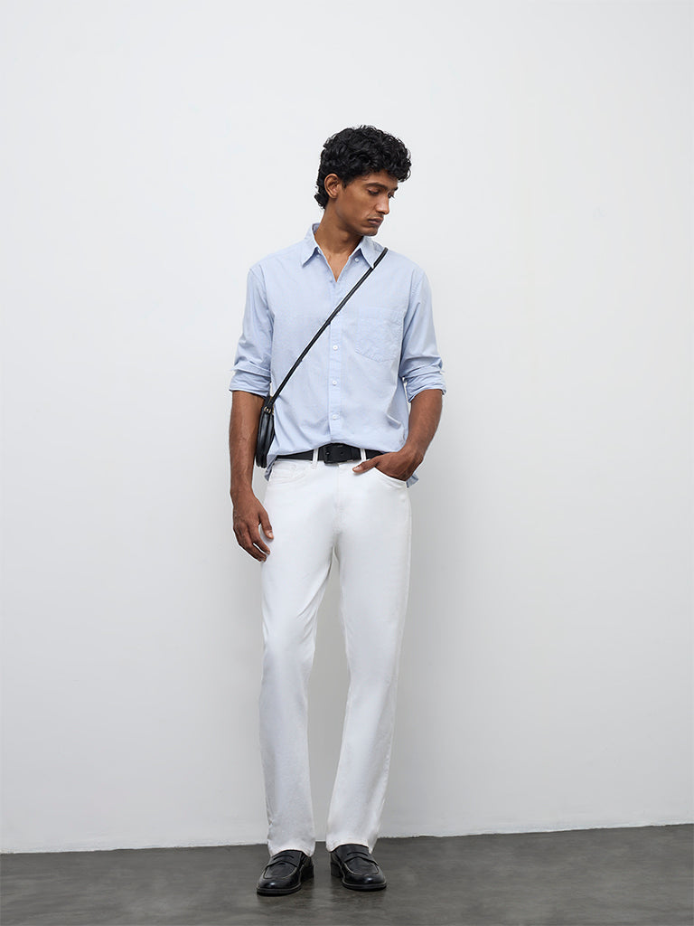 WES Casuals Light Blue Checkered Relaxed-Fit Cotton Shirt