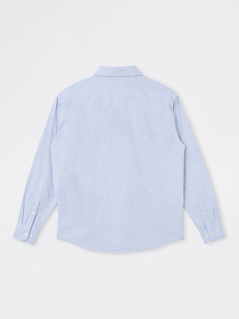 WES Casuals Light Blue Checkered Relaxed-Fit Cotton Shirt