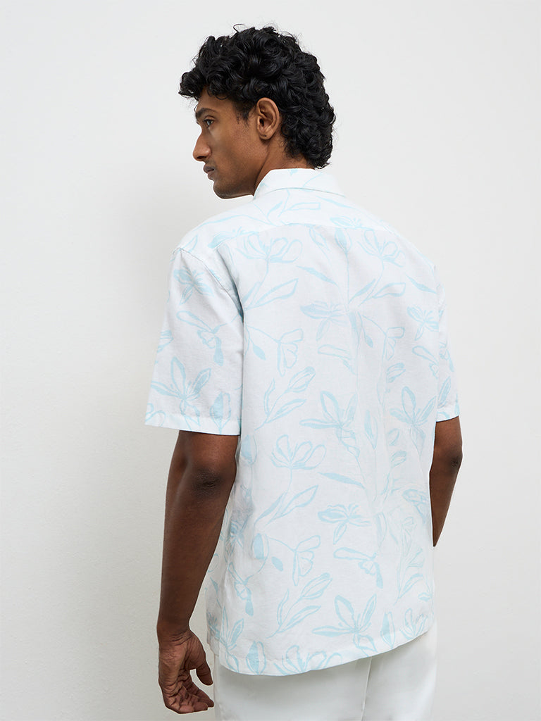 WES Casuals White Printed Relaxed-Fit Cotton-Blend Shirt