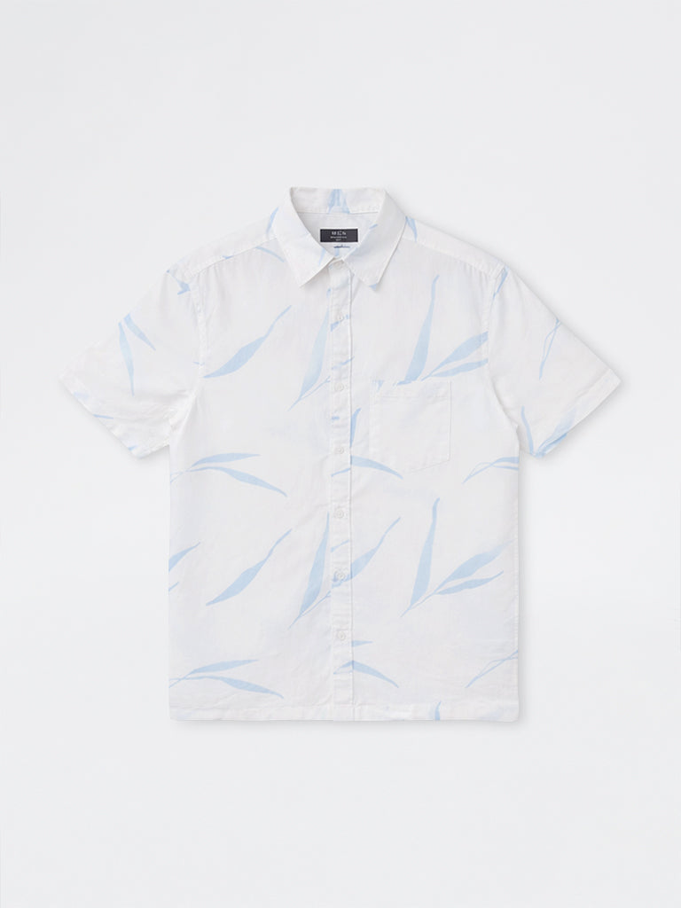 WES Casuals Light Blue Printed Relaxed-Fit Cotton-Blend Shirt