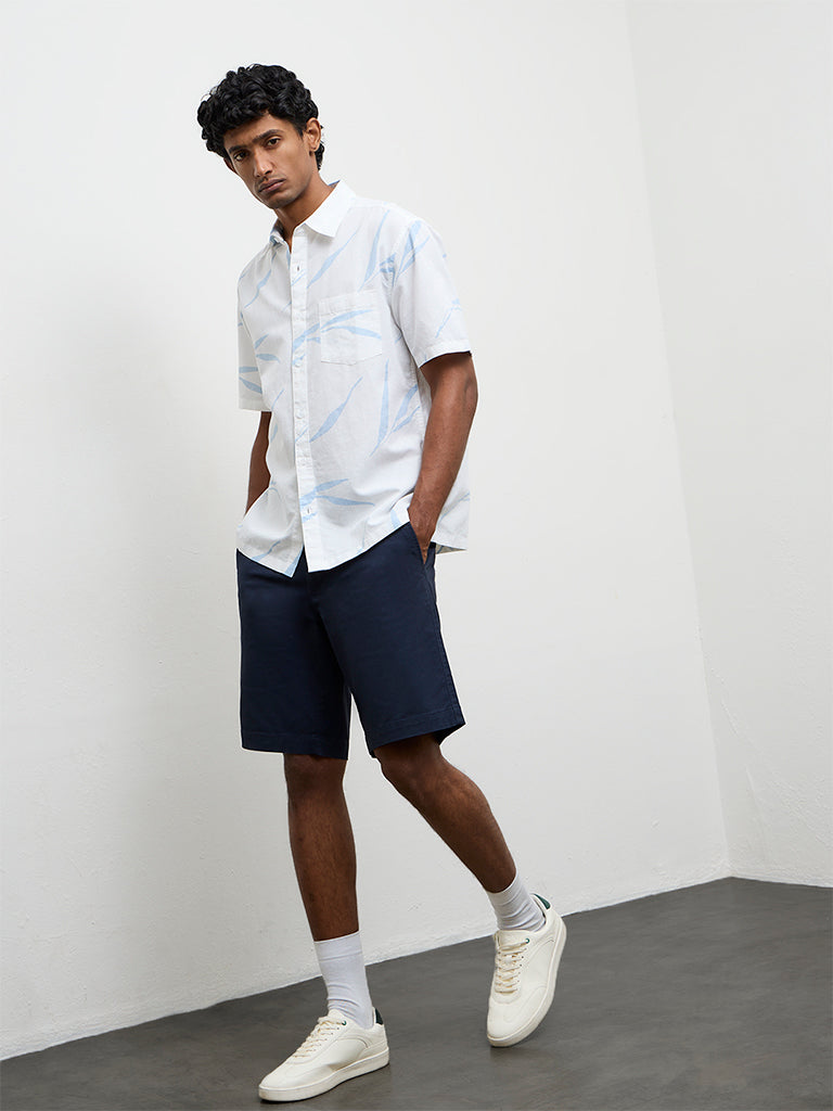 WES Casuals Light Blue Printed Relaxed-Fit Cotton-Blend Shirt