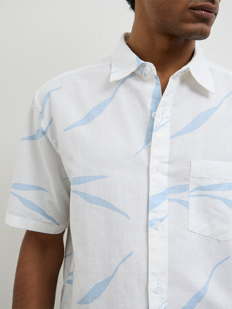 WES Casuals Light Blue Printed Relaxed-Fit Cotton-Blend Shirt