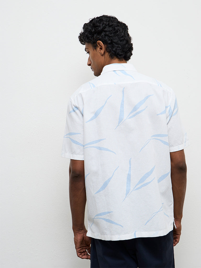 WES Casuals Light Blue Printed Relaxed-Fit Cotton-Blend Shirt