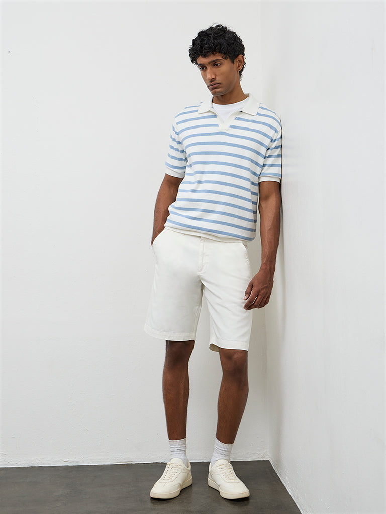 WES Casuals Light Blue Striped Relaxed-Fit Cotton T-Shirt