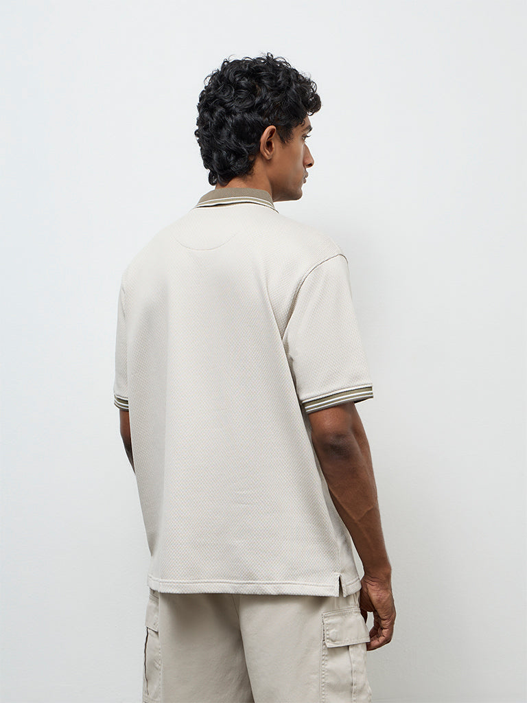 WES Casuals Light Taupe Relaxed-Fit Cotton-Blend Polo T-Shirt