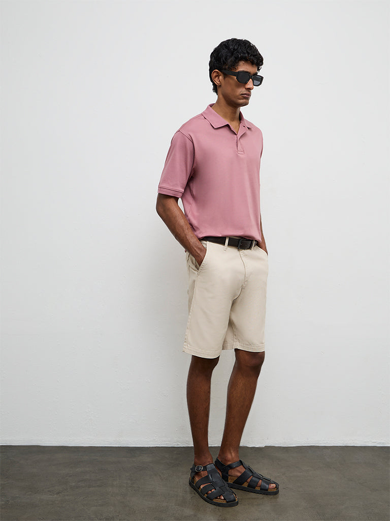 WES Casuals Mauve Relaxed-Fit Cotton Polo T-Shirt