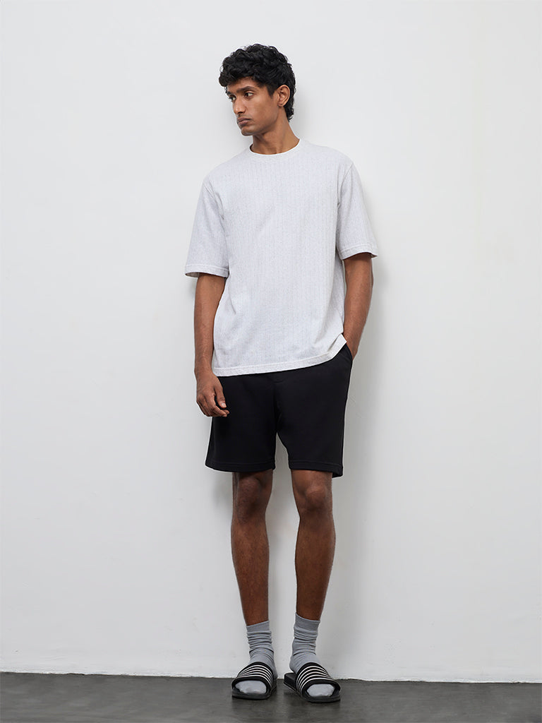 WES Casuals Black Relaxed-Fit Mid-Rise Shorts