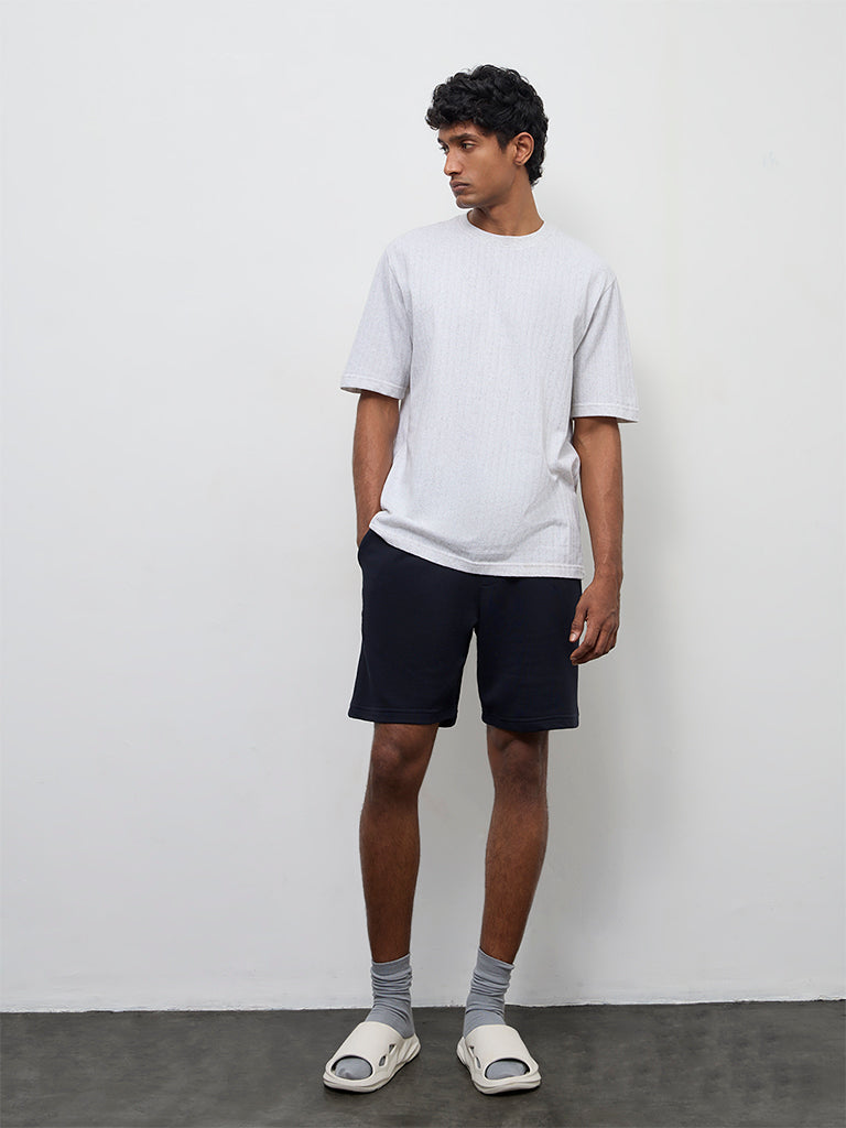 WES Casuals Navy Relaxed-Fit Mid-Rise Shorts