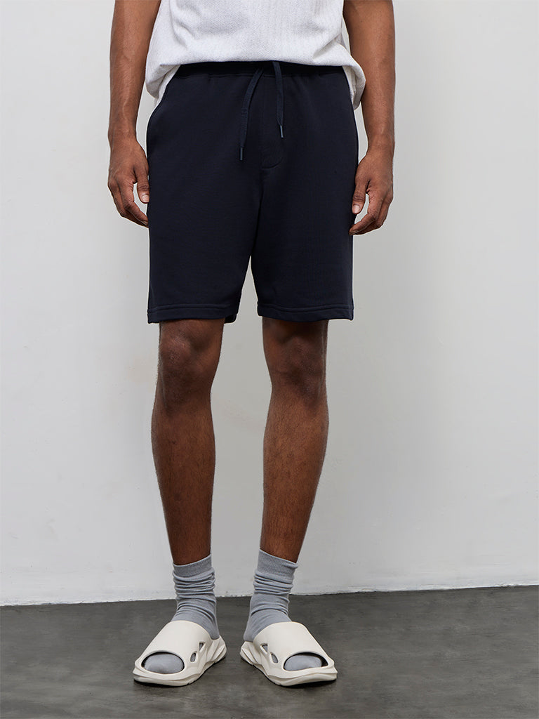 WES Casuals Navy Relaxed-Fit Mid-Rise Shorts