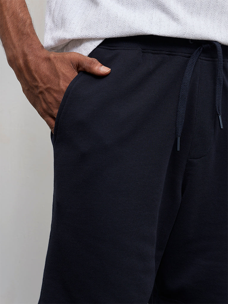 WES Casuals Navy Relaxed-Fit Mid-Rise Shorts