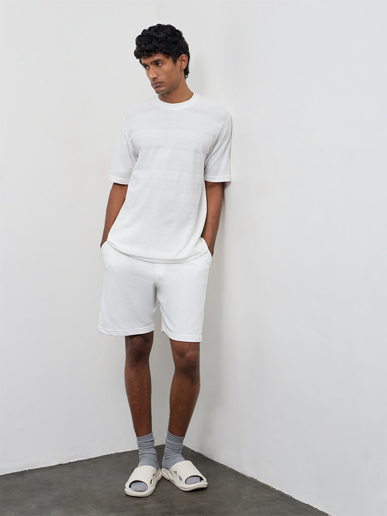 WES Casuals White Relaxed-Fit Mid-Rise Shorts