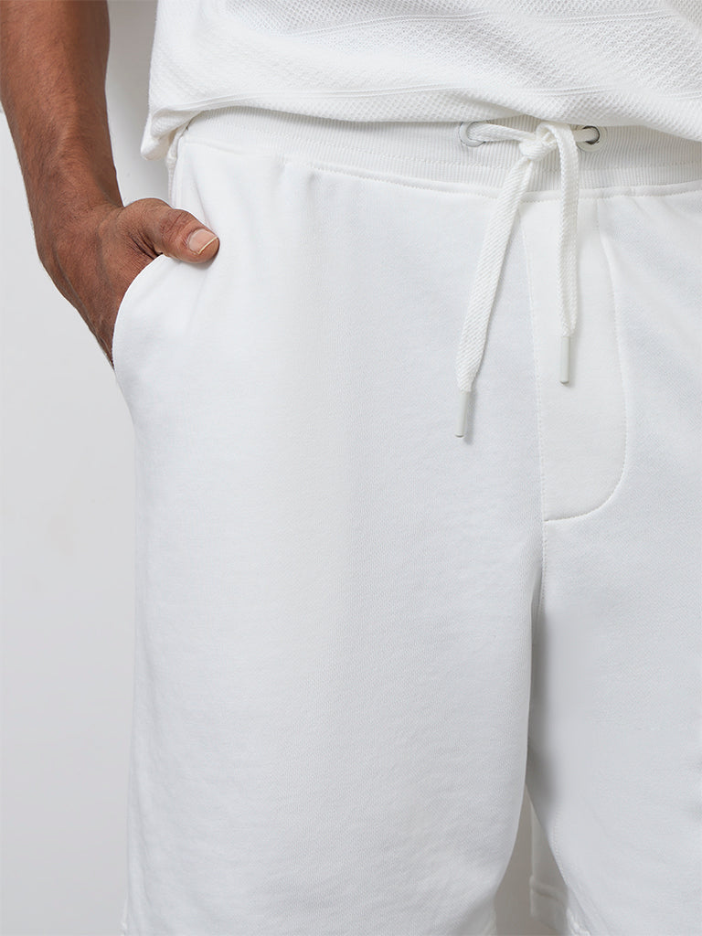 WES Casuals White Relaxed-Fit Mid-Rise Shorts