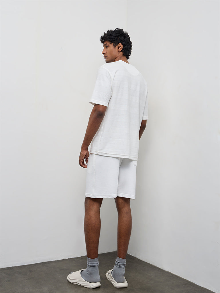 WES Casuals White Relaxed-Fit Mid-Rise Shorts