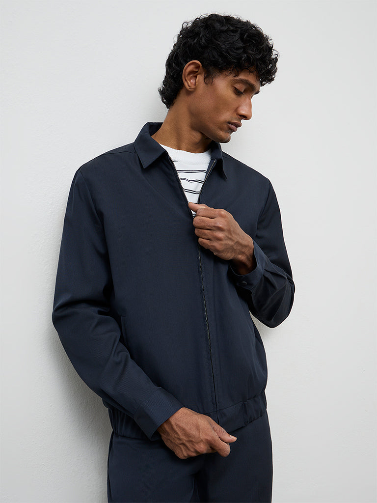 WES Formals Navy Pinstripe Slim-Fit Jacket