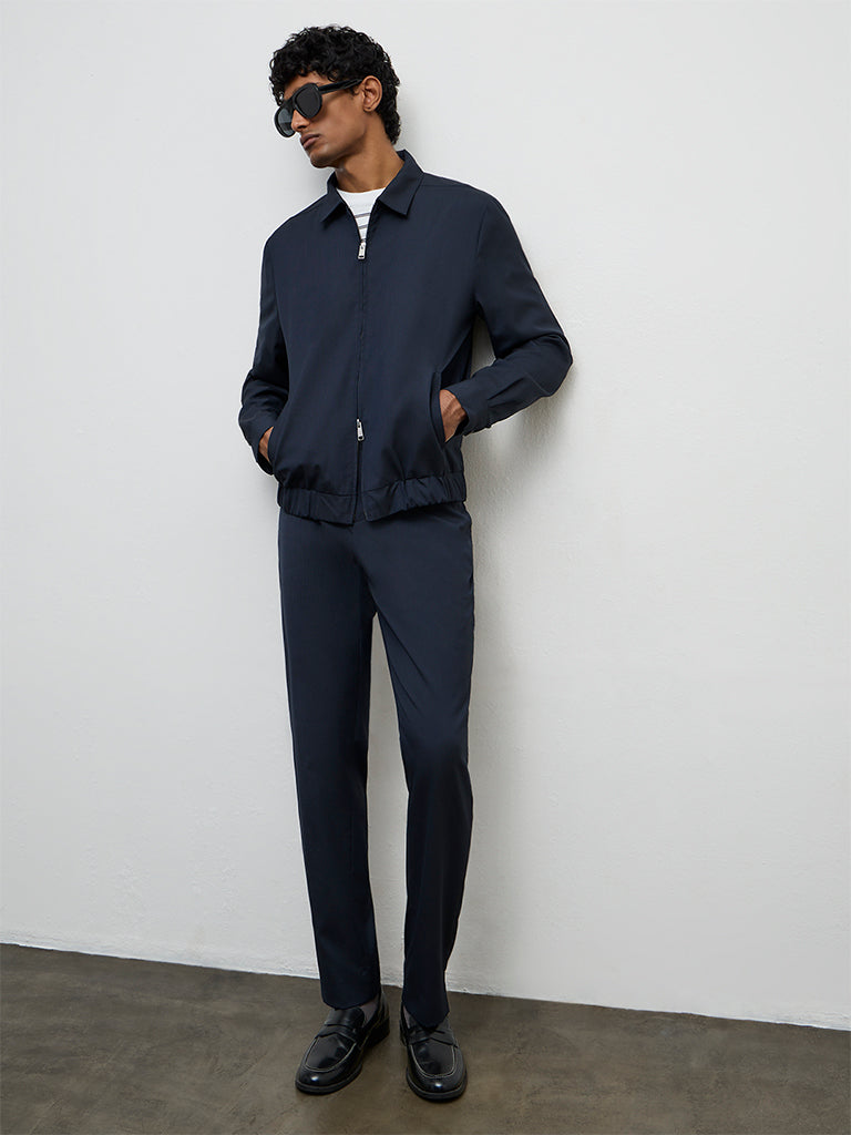 WES Formals Navy Pinstripe Slim-Fit Jacket