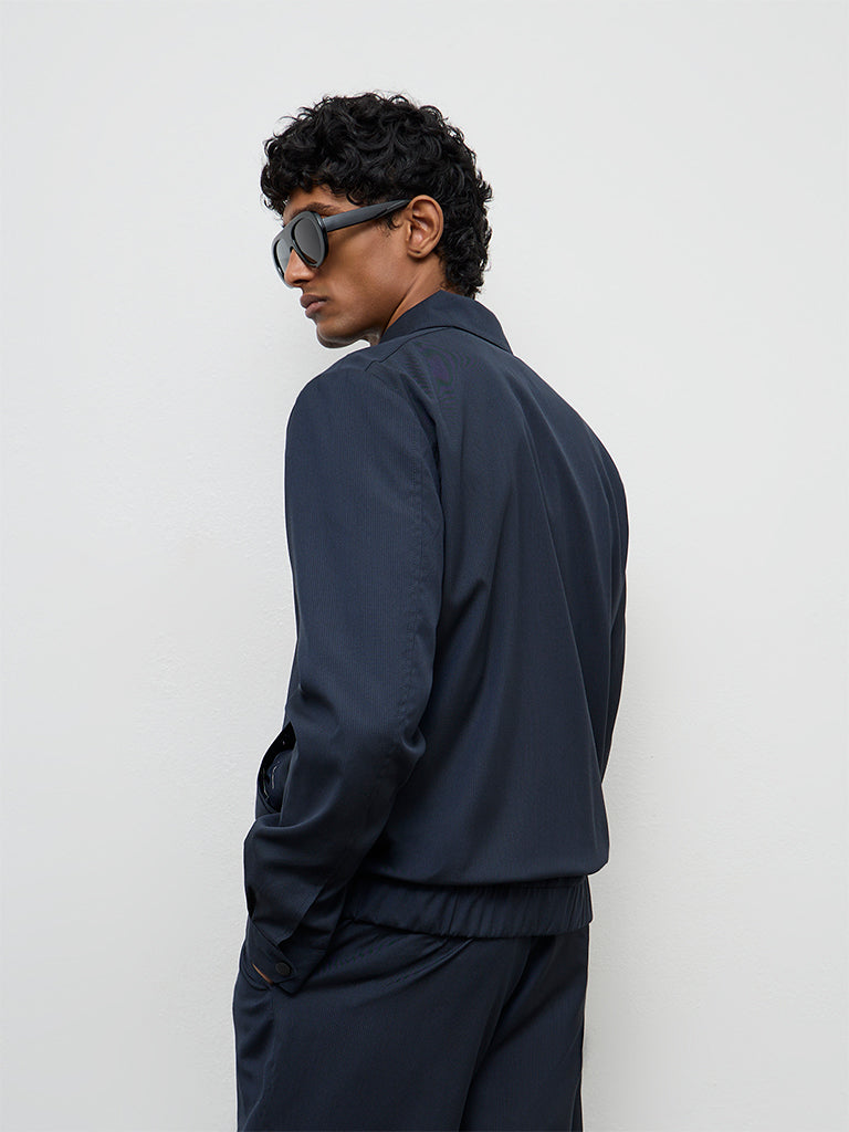 WES Formals Navy Pinstripe Slim-Fit Jacket