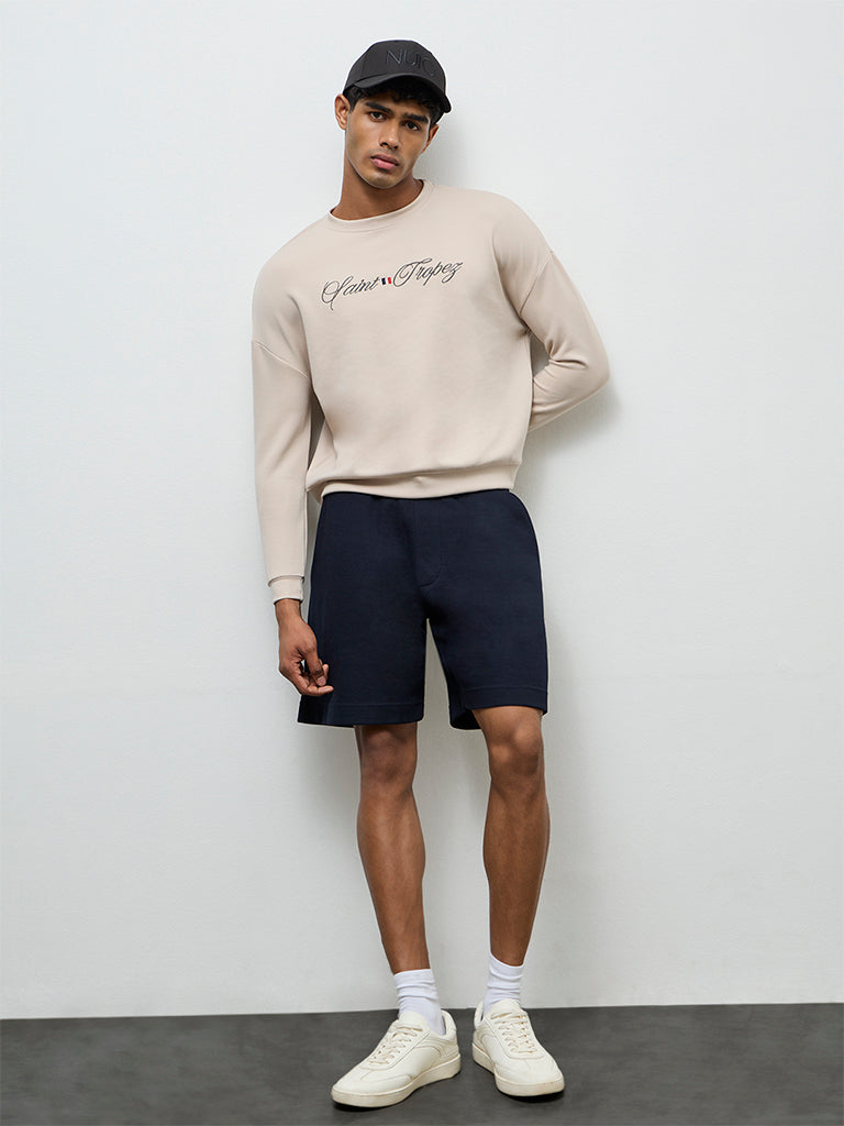 Nuoflexx Navy Relaxed-Fit Mid-Rise Cotton-Blend Shorts