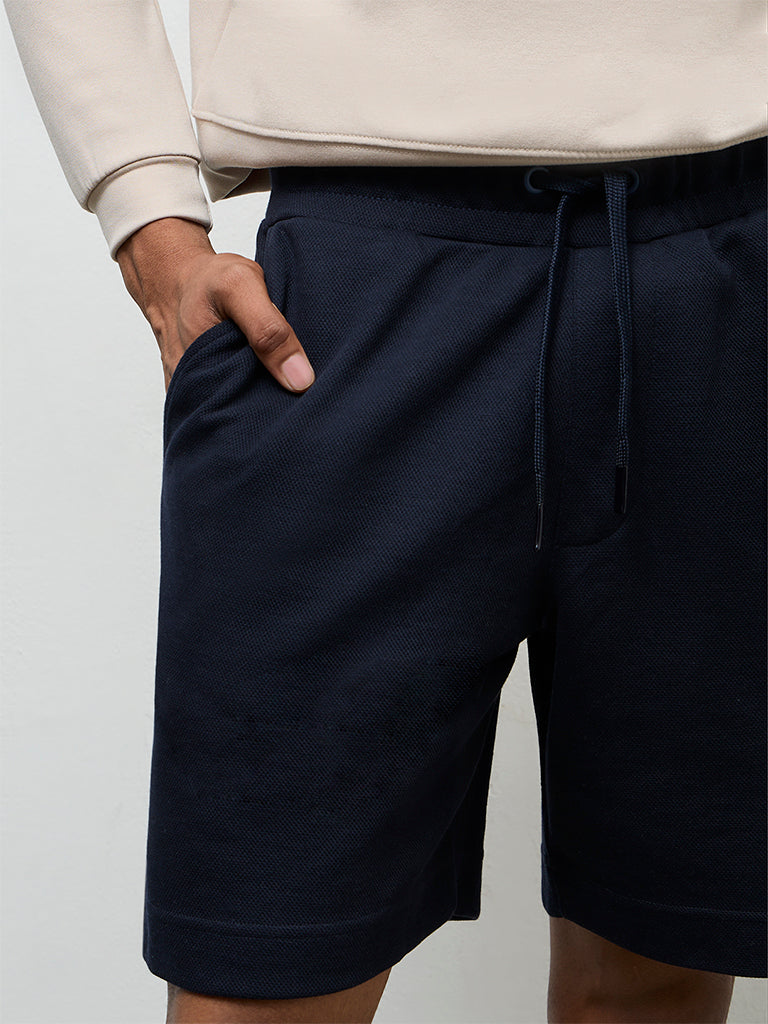 Nuoflexx Navy Relaxed-Fit Mid-Rise Cotton-Blend Shorts