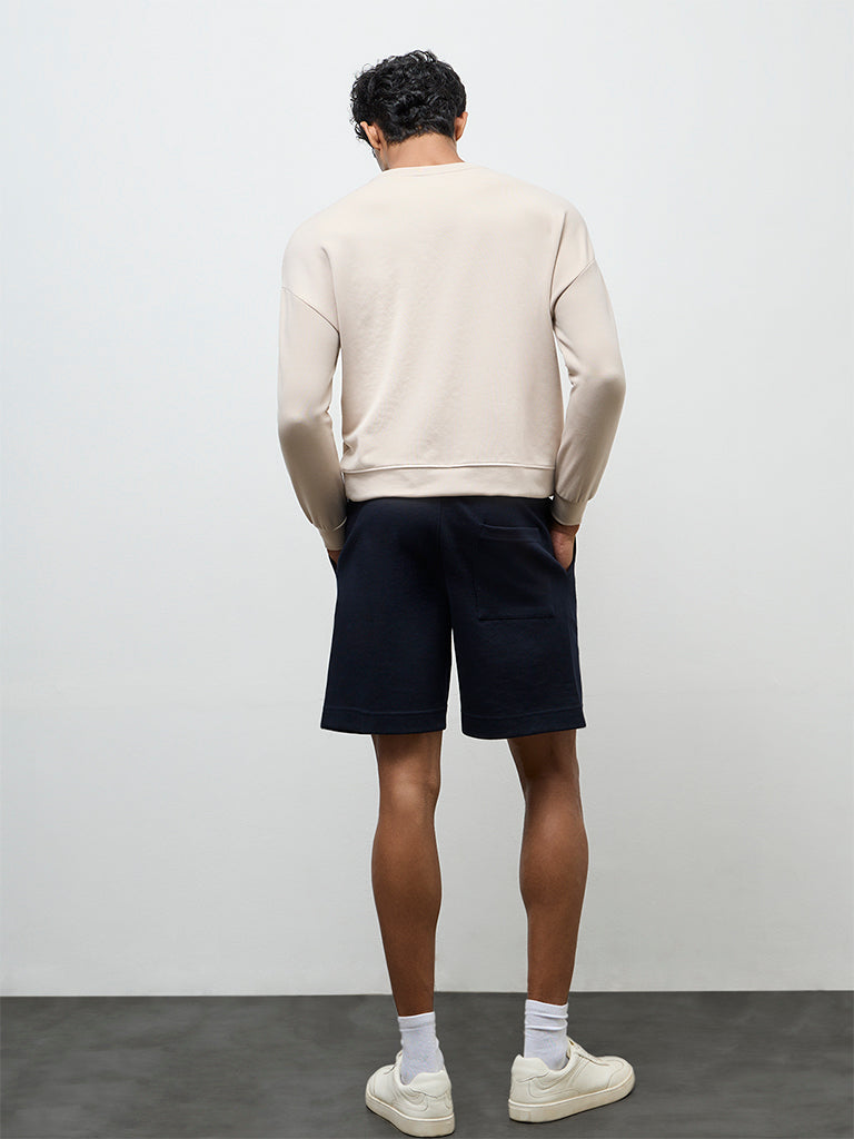 Nuoflexx Navy Relaxed-Fit Mid-Rise Cotton-Blend Shorts