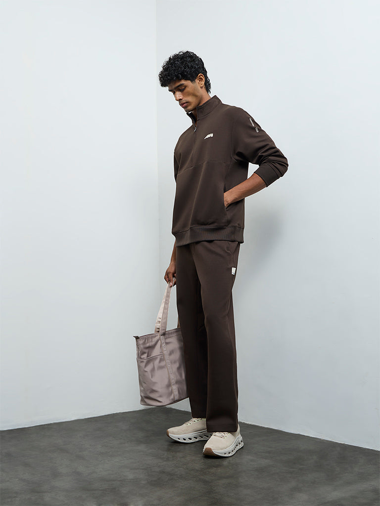 Nuoflexx Dark Brown Relaxed-Fit Mid-Rise Pants