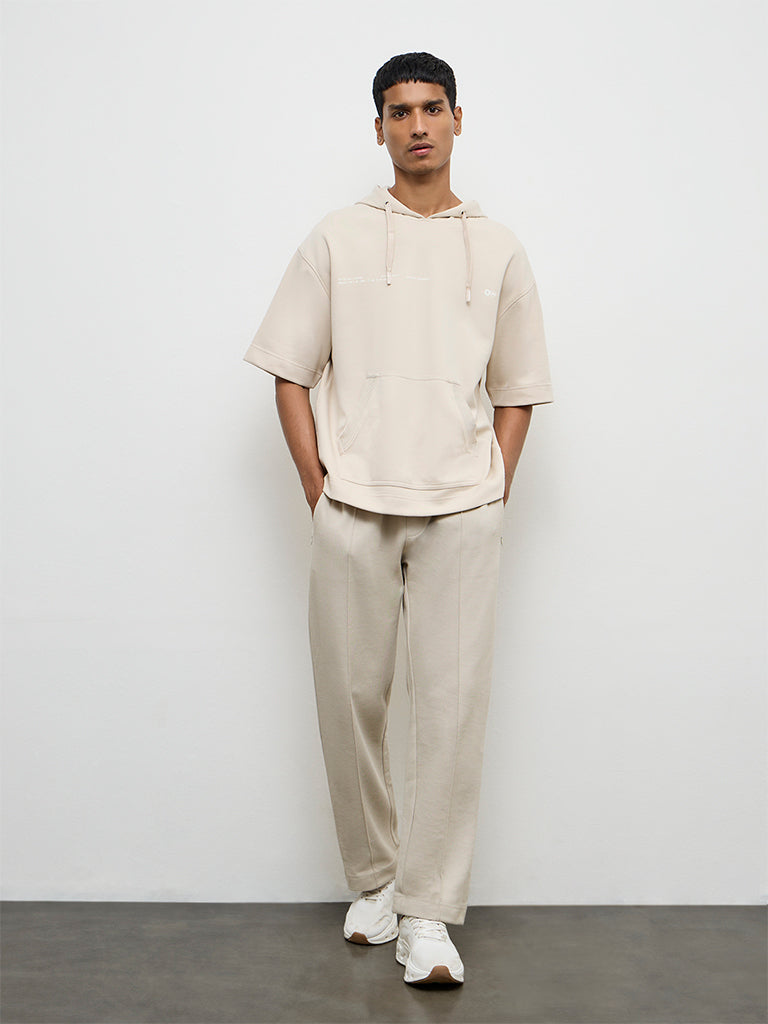 Nuoflexx Beige Relaxed-Fit Mid-Rise Cotton-Blend Track Pants