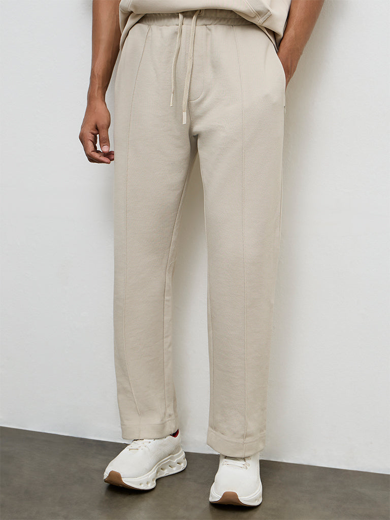 Nuoflexx Beige Relaxed-Fit Mid-Rise Cotton-Blend Track Pants
