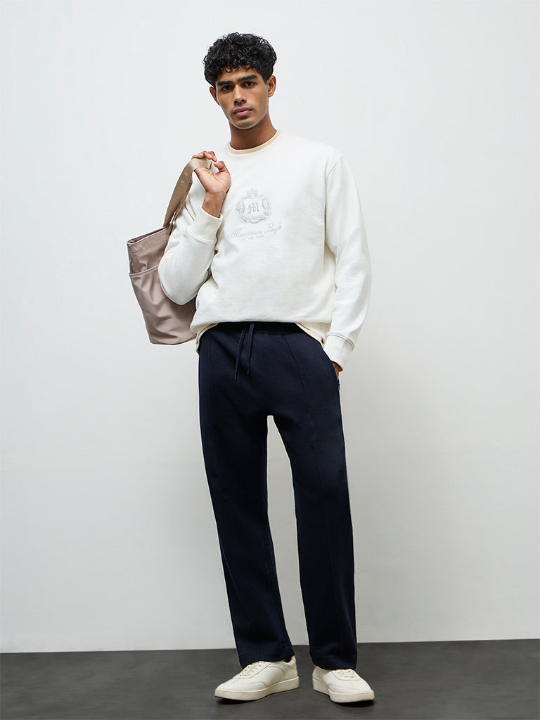 Nuoflexx Navy Relaxed Fit Mid-Rise Cotton-Blend Track Pants