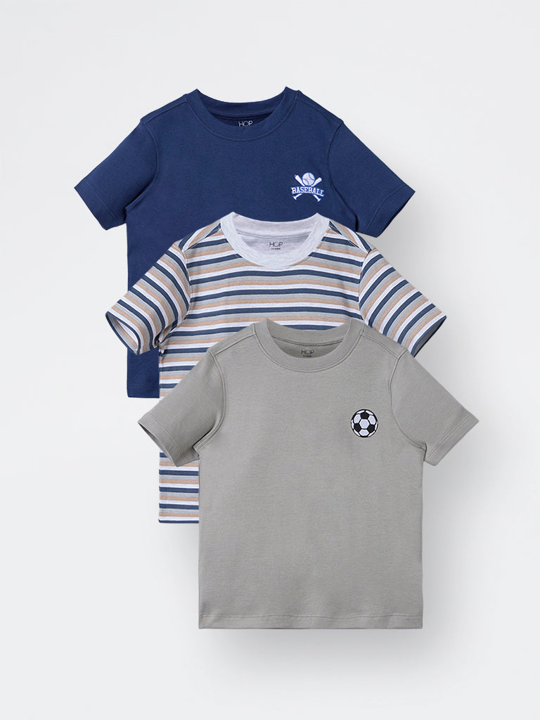3-Pack HOP Kids Boys Multicolour Printed Cotton T-Shirt - Exclusive