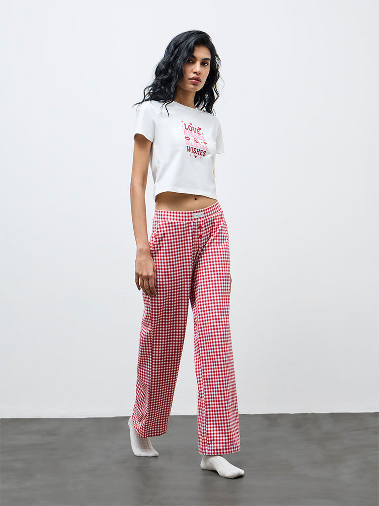 Superstar Red Gingham Checkered High-Rise Cotton-Blend Pants