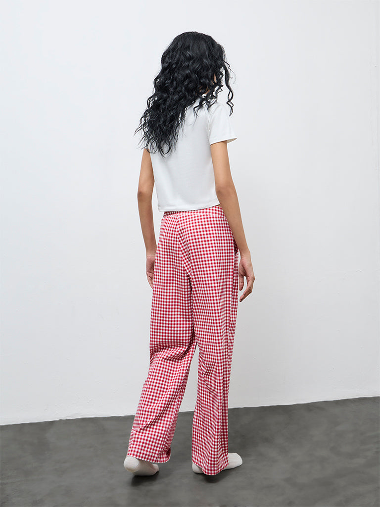 Superstar Red Gingham Checkered High-Rise Cotton-Blend Pants