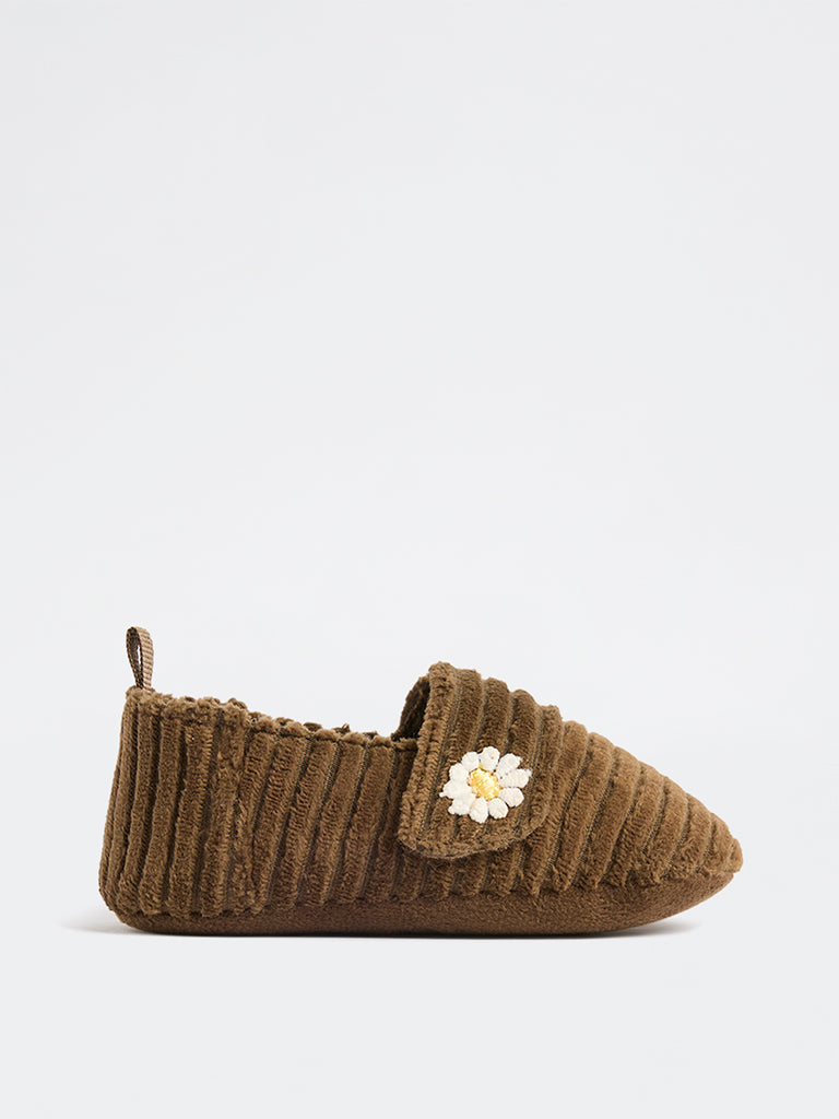 Yellow Brown Floral Corduroy Booties