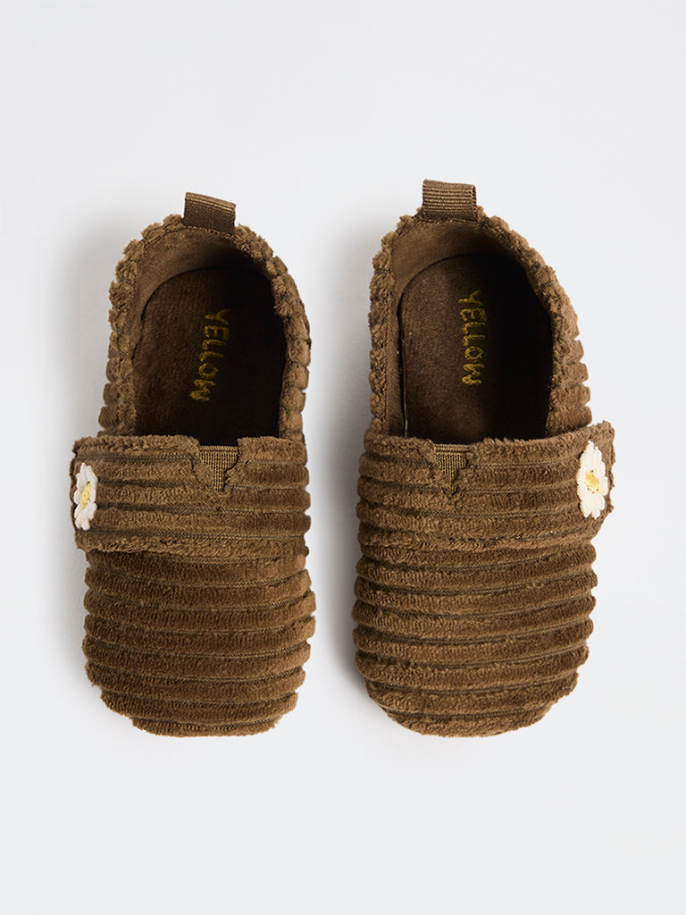 Yellow Brown Floral Corduroy Booties