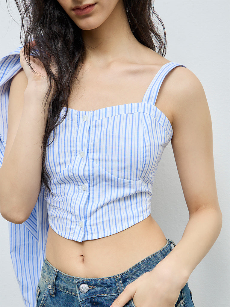 Nuon Blue Striped Cotton Shirt with Top Set