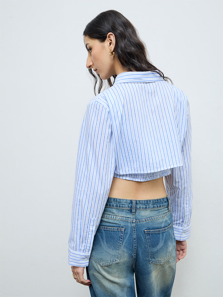 Nuon Blue Striped Cotton Shirt with Top Set