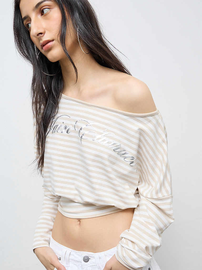 Nuon Beige Striped T-Shirt