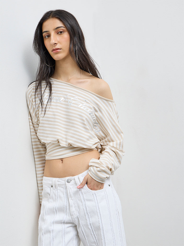 Nuon Beige Striped T-Shirt