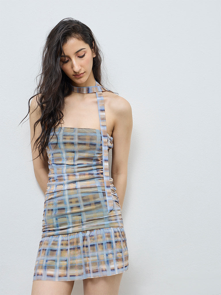 blue white checkered dress Buy Nuon Blue Checkered Tube Dress with a Scarf from Westside