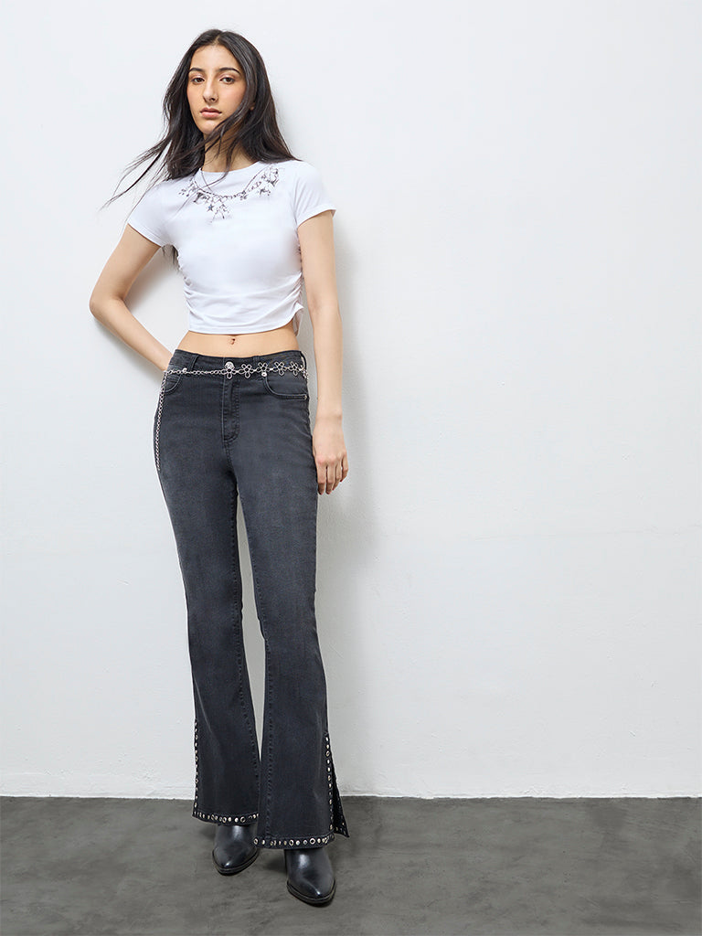 Nuon White Printed Cotton-Blend T-Shirt