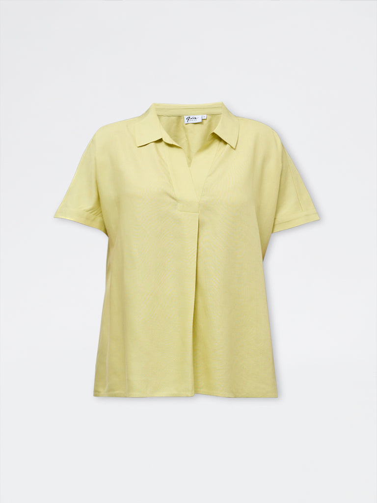 Gia Lime Solid Linen-Blend Blouse