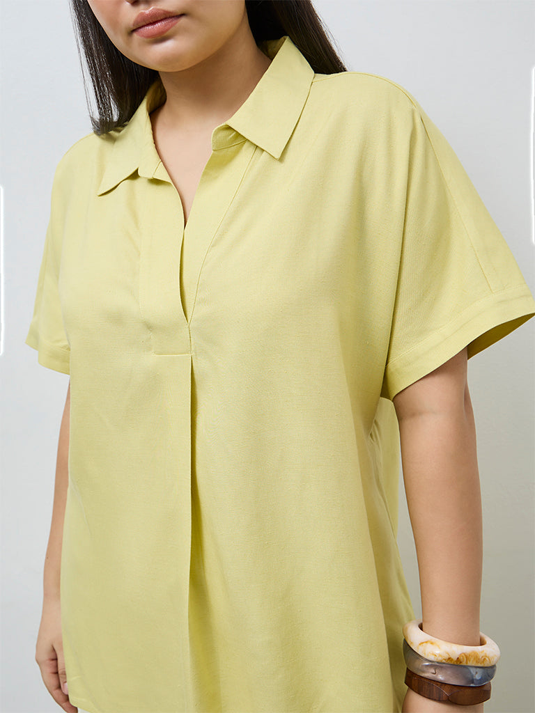 Gia Lime Solid Linen-Blend Blouse
